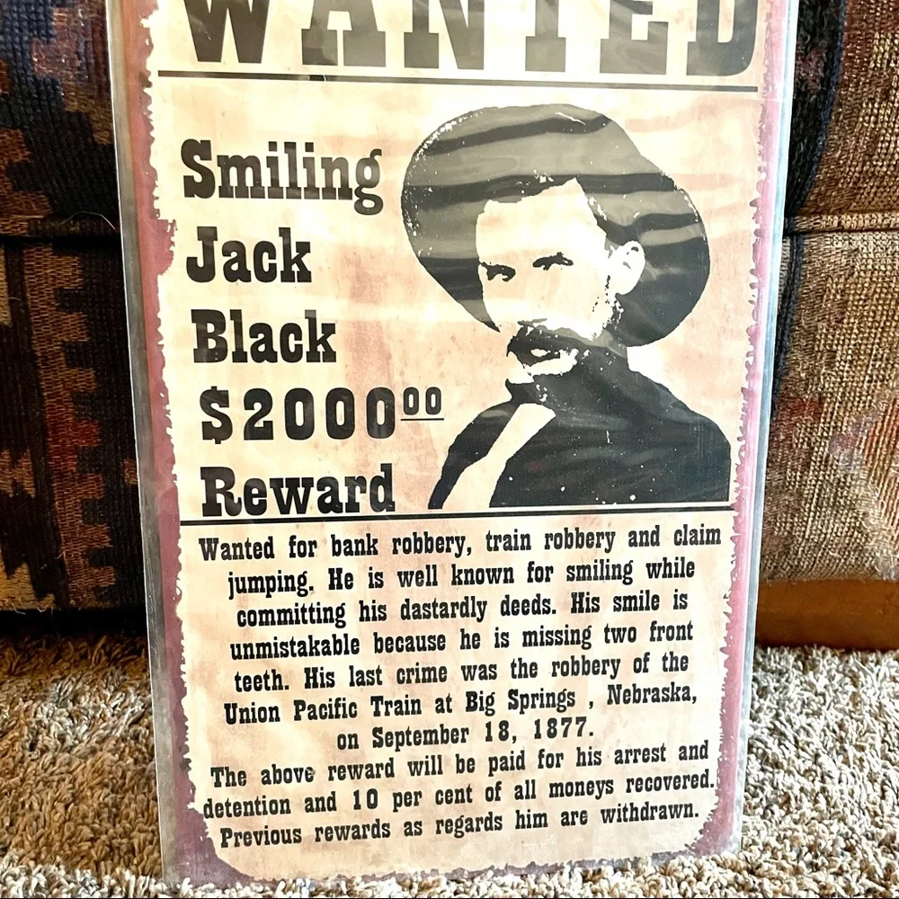 NEW Wanted Smiling Jack Black Metal Sign